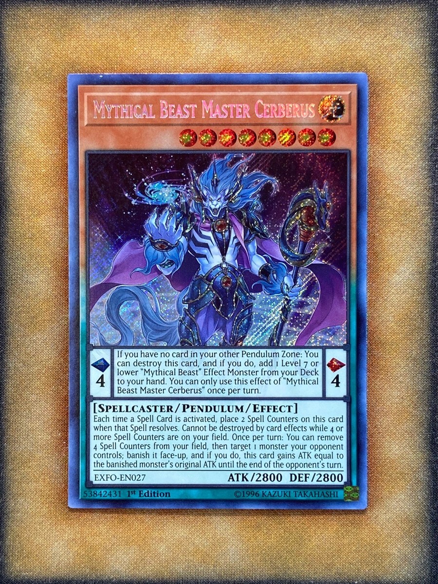 Yugioh Mythical Beast Master Cerberus EXFO-EN027 Secret Rare 1st