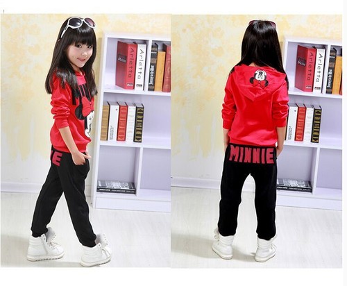 2Pcs/set Baby Girls Minnie Mouse Hoodie Coat Tops + Pants Set Kids clothes suits - Picture 4 of 14