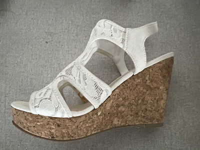 Fergalicious By Fergie Vivienne Black Wedge Sandal Size 8 Cream Wedding Shoes