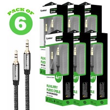 Esoulk 3.5mm 4Ft 1.2m TRS Auxiliary Music Audio Cable - Black Red Pack of 6 