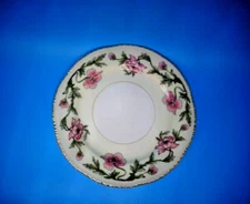 *Homer Laughlin A 47 N 6 Pink Floral Desert Plate Beaded Gold Trim   D6