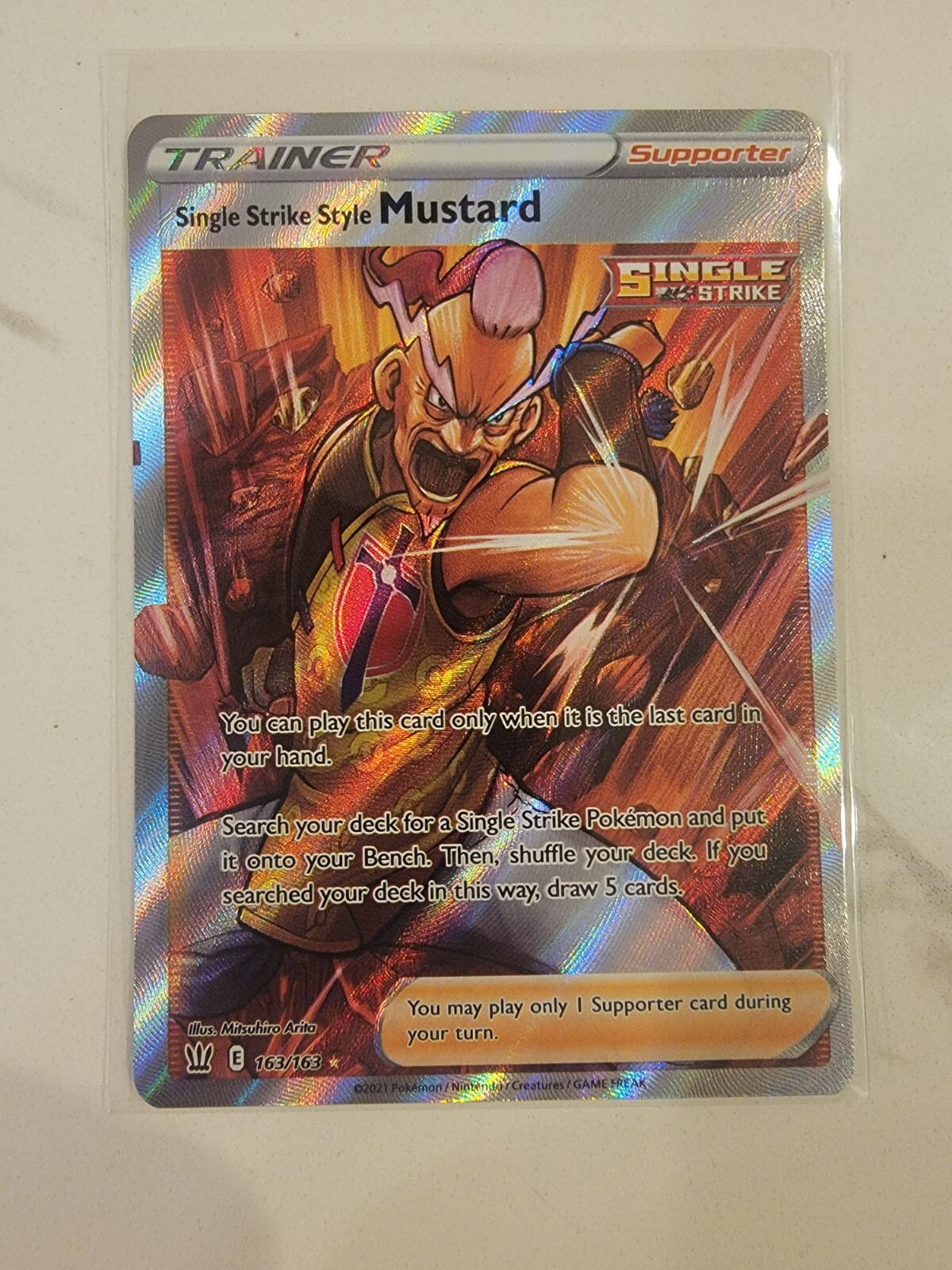 Pokemon Single Strike Style Mustard Battle Styles 163/163 Full Art Holo Rare NM!