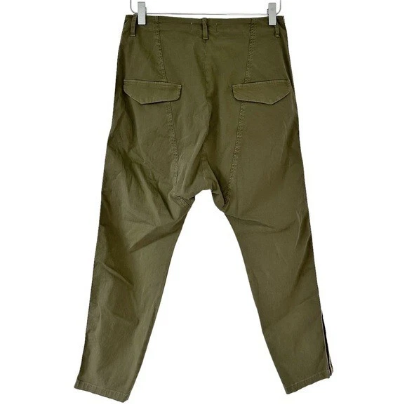 Nili Lotan Paris Drop Crotch Tape Trim Side Stripe Sage Green Pants Size 0