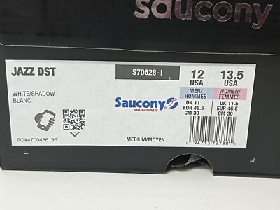 Saucony Jazz DST Shoes White/Shadow S70528-1 Size 12 Men 
