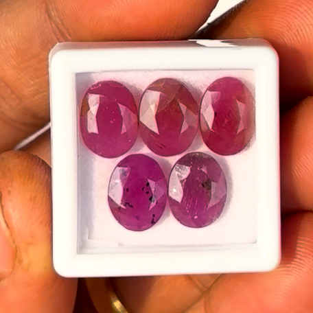 5 Pcs Mozambique Natural Ruby Untreated 9.8mm-10.3mm Oval Faceted Cut Gemstones - Video 1 of 1