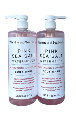 2-Pk Vitamins & Sea Beauty PINK SEA SALT WATERMELON Moisturize Soften BODY WASH