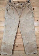 Vintage Carhartt Double Knee Pants Men 30X27 Brown Made in USA Stain Distress