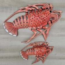 Lobster Spiney Hand Painted 19" / 10.5" Replica Wall Sculpture  Decor Set of 2