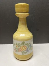 Louisville Stoneware Pottery KY Decanter Bottle  w/Stopper Floral Yellow Rings