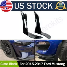 For 15-17 Ford Mustang GT500 Style Front Bumper Corner Winglet Splitters Black