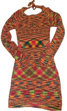 NWT Thanne Neon Rainbow Multicolor Knit Mini Dress Women Small Open Back Party 