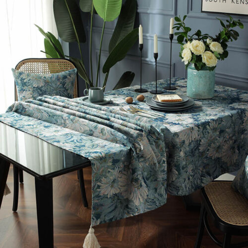 Luxury Embroidery Jacquard Floral Woven Tassel Tablecloth Thicken Table Cover - Picture 3 of 13
