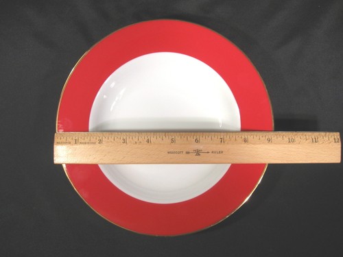 Ten Strawberry Street Halo Dinner Plates and Soup Bowls Red Gold Trim Set of 8 - Picture 10 of 12