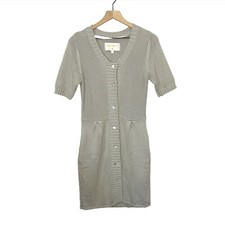 Lauren Moffatt Short Sleeve Button Sweater Dress Gray Women's Size Small