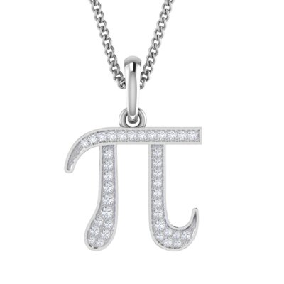 0.21 Cttw Natural Diamond Round Cut Mathematical Pi Symbol Pendant Necklace