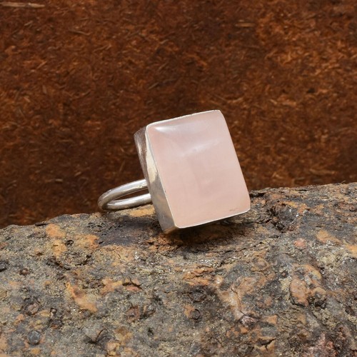 Rose Quartz Gemstone Ring 925 Sterling Silver Handmade Statement Gift Ring NJ979