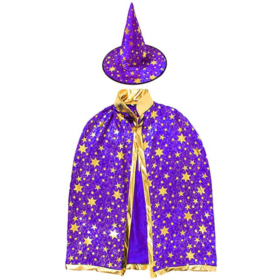 Kids Halloween Costume Fancy Dress Up Cloak & Witch Hat Set for
