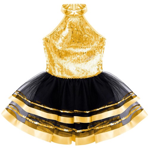Girls Sequins Ballet Dance Halter Dress Gymnastics Jazz Latin Ballroom Costume - Picture 16 of 32