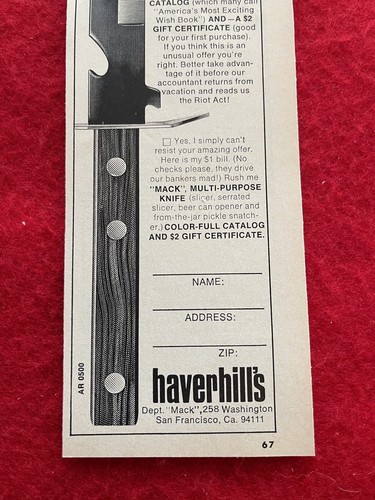 Vintage 1970 Print Ad Haverhill’s Knife Versatile Mack Knife Advertisement - Picture 2 of 6