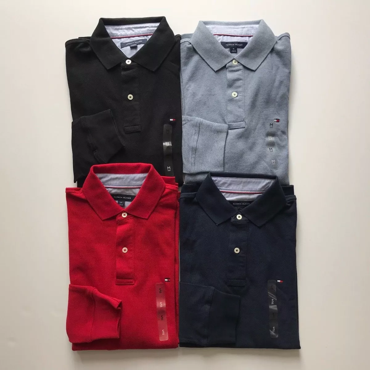 NWT Tommy Hilfiger Mens Regular Fit All Cotton Mesh Solid Long Sleeve Polo Shirt eBay