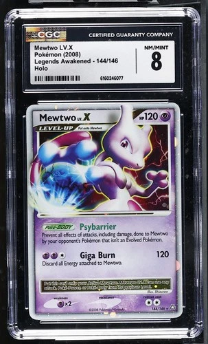 CGC 8 Mewtwo LV.X 144/146 Legends Awakened Holo Pokemon Card