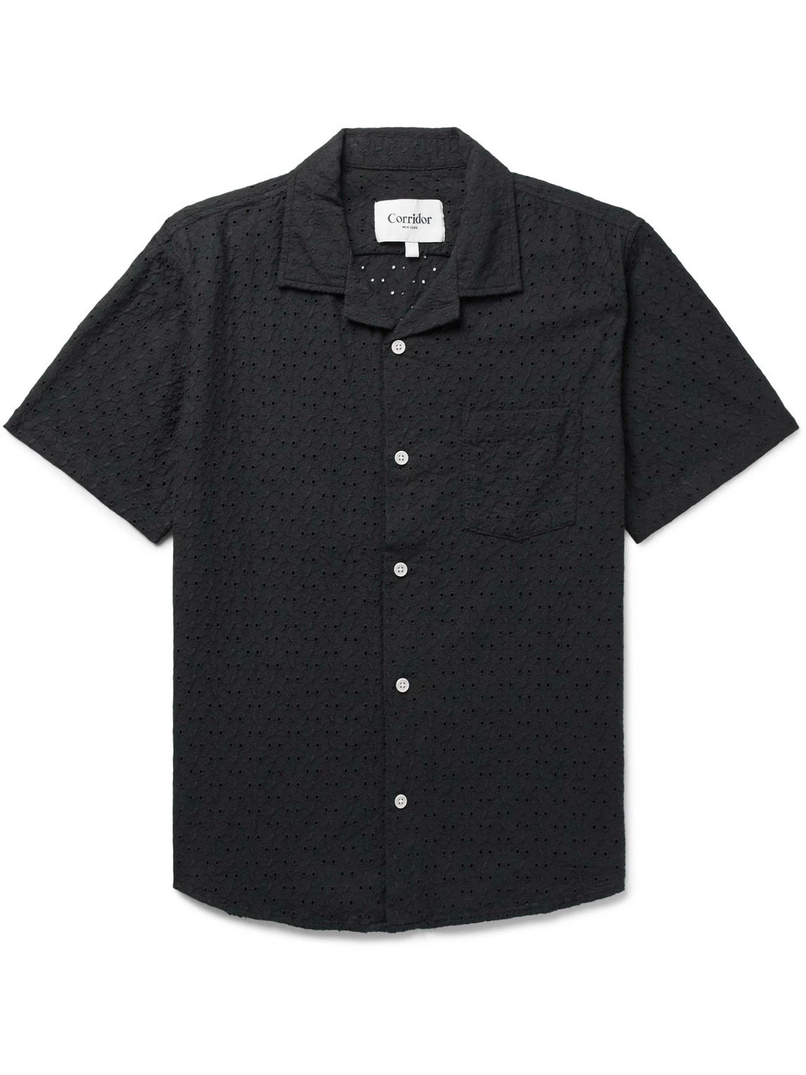 Men’s Corridor Black Floral Eyelet Short-Sleeve Shirt Size XL