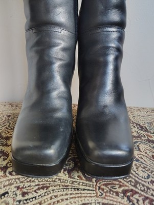 Women's SOHO LAB Black Square Toe Buckle Platform Block Heel Boots