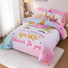 Keyroal 6Pcs Twin Comforter Set with Sheet,Unicorn Flower Bedding Set for Kid...