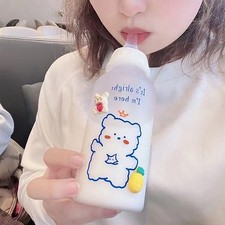 400ml Kawaii Plastic Strawberry Bear Water Bottle For Kids Milk Bottles