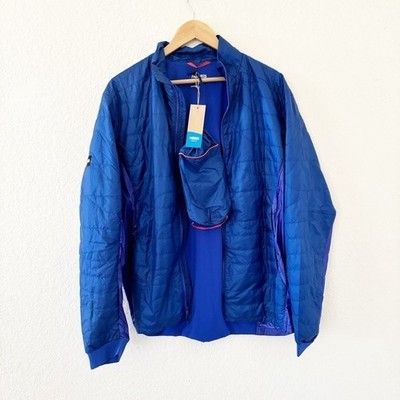 Hoka One One Mens Puffy Jacket Blue Insulated Full Zip Packable Coat Medium NEW