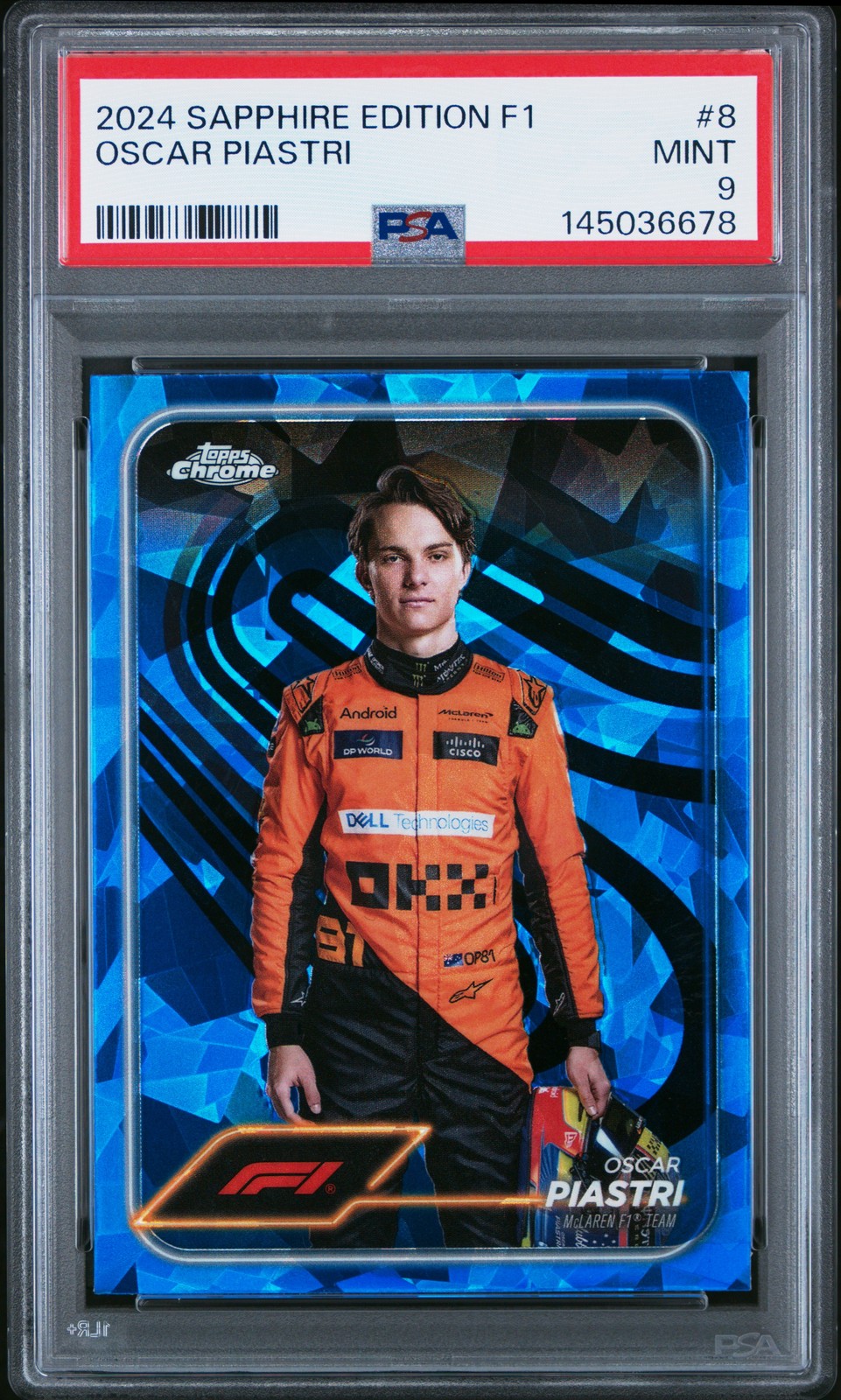 2024 TOPPS CHROME FORMULA 1 SAPPHIRE ED #8 OSCAR PIASTRI PSA 9
