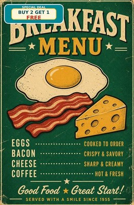 breakfast_menu_signs_food_bacon_eggs_cheese_green