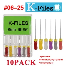 10Pk Dental Endo Root Canal Stainless Steel K-Files 25mm Hand Use k-file #06-#25