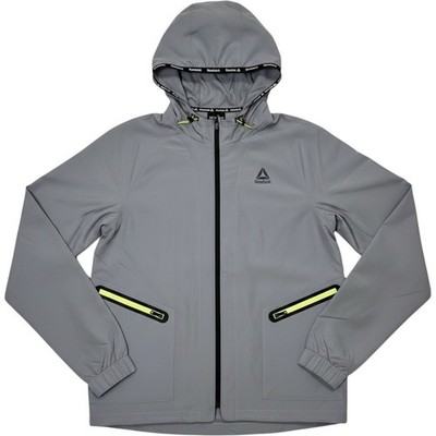 Reebok Classic Mens Grey Neon Full Zip Hooded Windbreaker Jacket Size M NWT
