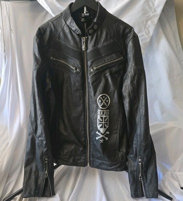Affliction Jacket Black Premium Skull Vintage Zipper Biker Medium Faux Leather