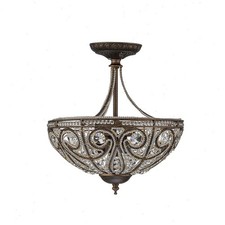 Vintage Retro Crystal Ceiling Light 3-Light Bronze Finish Semi Flush Mount Light