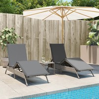 Sonnenliegen 2 StüCk Poly Rattan Grau Mit Beistelltisch Garten