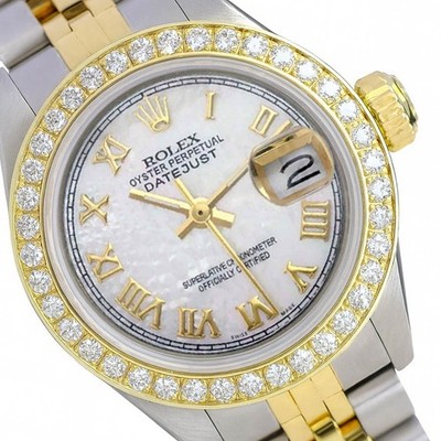 Rolex Datejust Ladies Two-Tone Gold Steel White Mother of Pearl Roman Watch 26mm