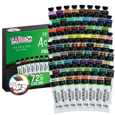 72 Color Set of Acrylic Paint in Large 18ml Tubes - Bonus Color Mixing Wheel