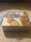 Vintage Floragold Louisa Depression Sugar w/ Lid & Creamer Set Jeanette Glass
