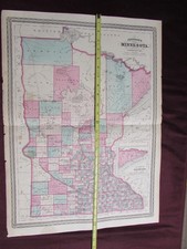 JOHNSON'S  1869  Map of  MINNESOTA  published by A.J. Johnson,  New York