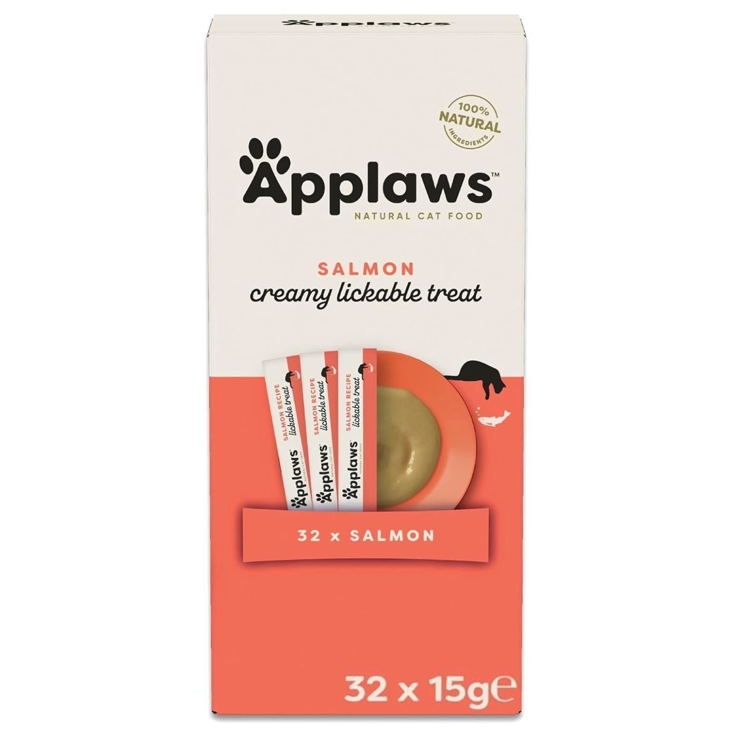 32 x 15g Applaws Salmon Creamy Lickable Cat Treat Sachets Grain Free Puree