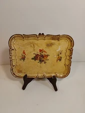 Vtg Gold Gilded Handpainted Italian Flourentine Vanity Tray