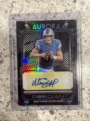 2020 Panini Obsidian Aurora Autographs Matthew Stafford Electric Etch Yellow /10
