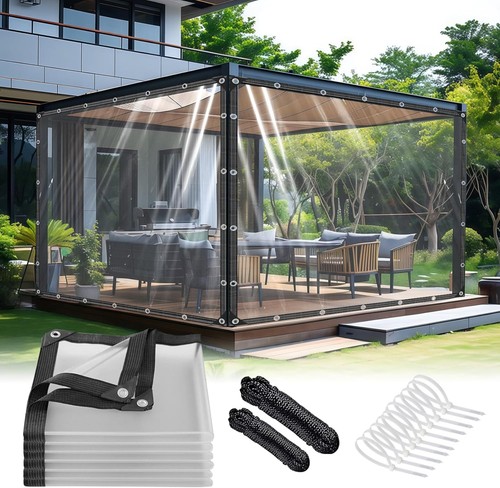Clear Vinyl Tarp 8x10 FT – 14 Mil Reinforced Waterproof PVC Cover, UV & Tear Resistant, Grommets, Transparent, For Greenhouse, Patio Cover, Pavilion, And Outdoor Protection