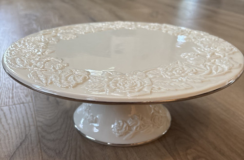 Royal Limited Footed Cake Plate Pedestal Platinum Roses Porcelain