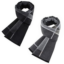 2 Packs Cashmere Feel Men Scarf for Winter Assorted Rectangles / Black  Grey