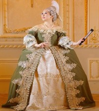 Olive Green Rococo Ball Gown Gold Lace 18th Century Historical Costume Dress