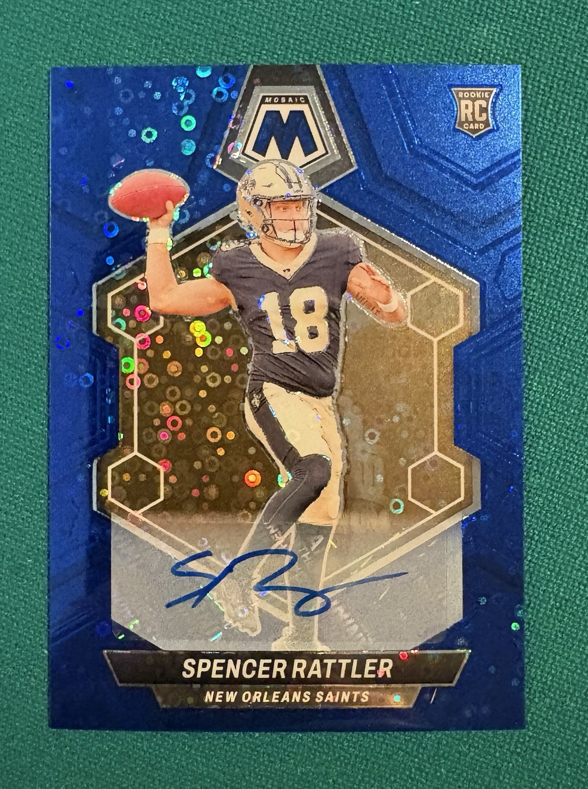 2024 Panini Mosaic Football Spencer Rattler Blue Disco Rookie Autograph Saints