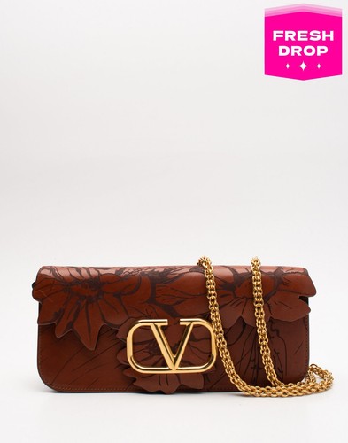 RRP€2743 VALENTINO GARAVANI Loco Garden Leather Shoulder Bag VLogo Floral Chain